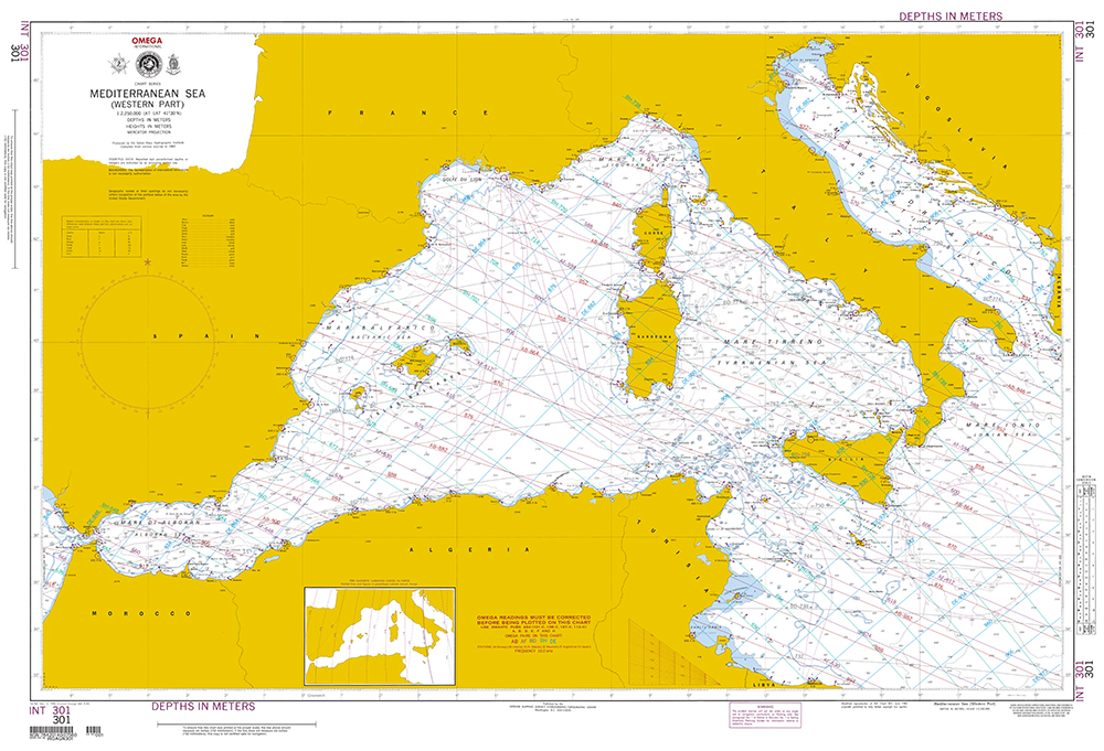 NGA Chart 301: Mediterranean Sea-Western Part (OMEGA)