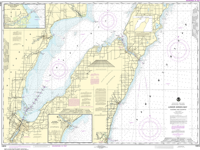 NOAA Chart 14910: Lower Green Bay - Oconto Harbor, Algoma