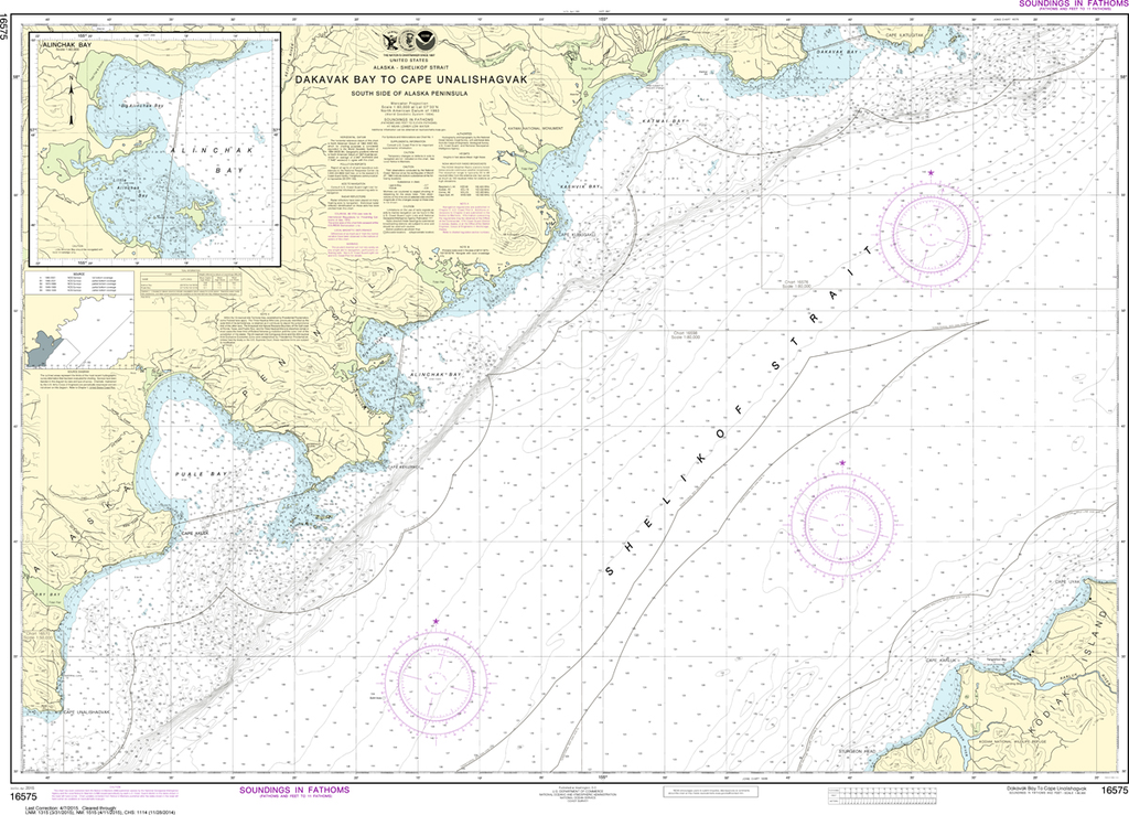 NOAA Chart 16575: Dakavak Bay to Cape Unalishagvak, Alinchak Bay