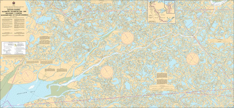 CHS Chart 6436: Napoiak Channel, including / y compris Schooner and/et Taylor Channels Kilometre/Kilomètre 1590 - 1650