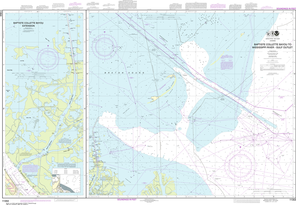 NOAA Chart 11353: Baptiste Collette Bayou to Mississippi River Gulf Outlet, Baptiste Collette Bayou Extension