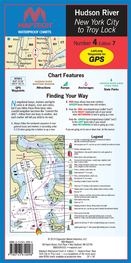 Waterproof Chart: Hudson River, New York City to Troy Lock (7th Ed)