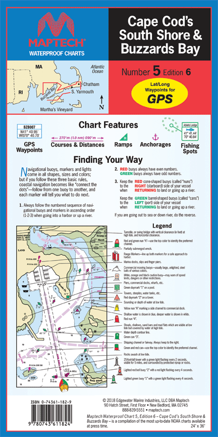 Waterproof Chart: Cape Cod's South Shore & Buzzards Bay (6th Ed)
