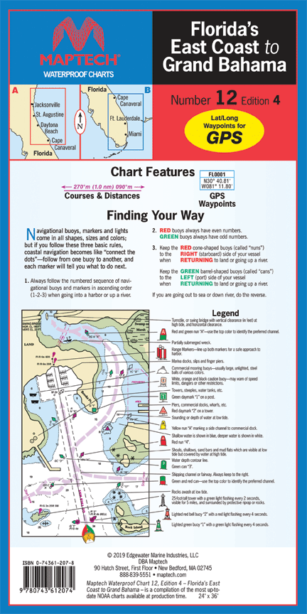 Waterproof Chart: Florida's East Coast to Grand Bahama (4th Ed)