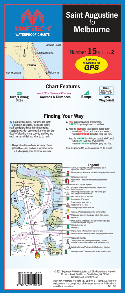 Waterproof Chart: St. Augustine to Melbourne (2nd Ed)