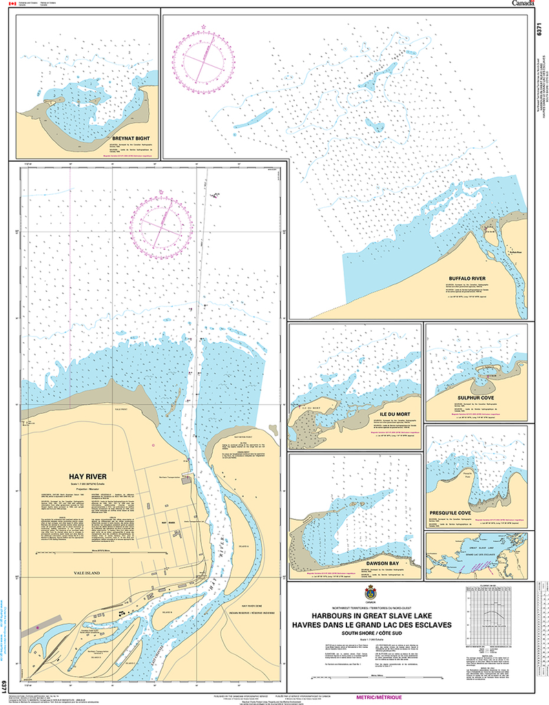 CHS Print-on-Demand Charts Canadian Waters-6371: Harbours in Great Slave Lake / Havres dans le Grand Lacs des Esclaves - South Shore / C™te sud, CHS POD Chart-CHS6371