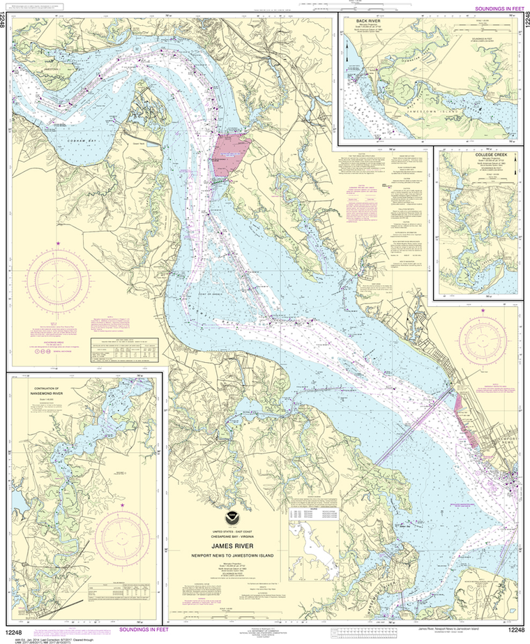 NOAA Chart 12248: James River - Newport News to Jamestown Island, Back River and College Creek