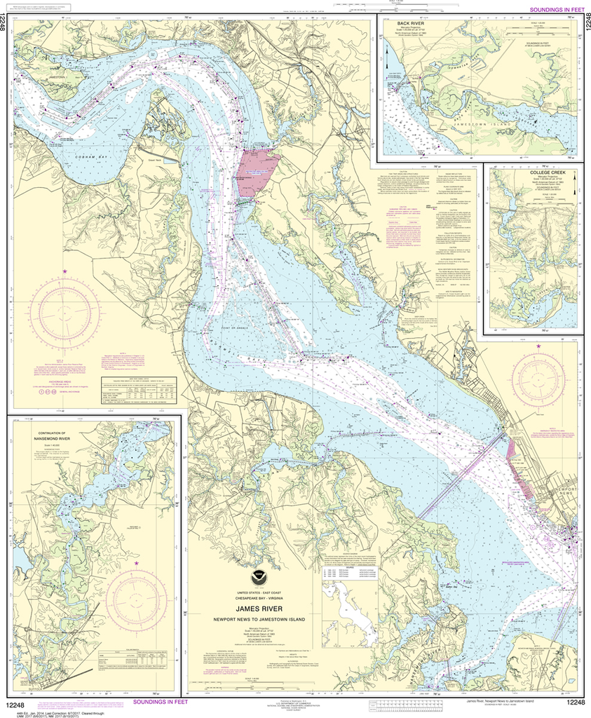 NOAA Chart 12248: James River - Newport News to Jamestown Island, Back River and College Creek