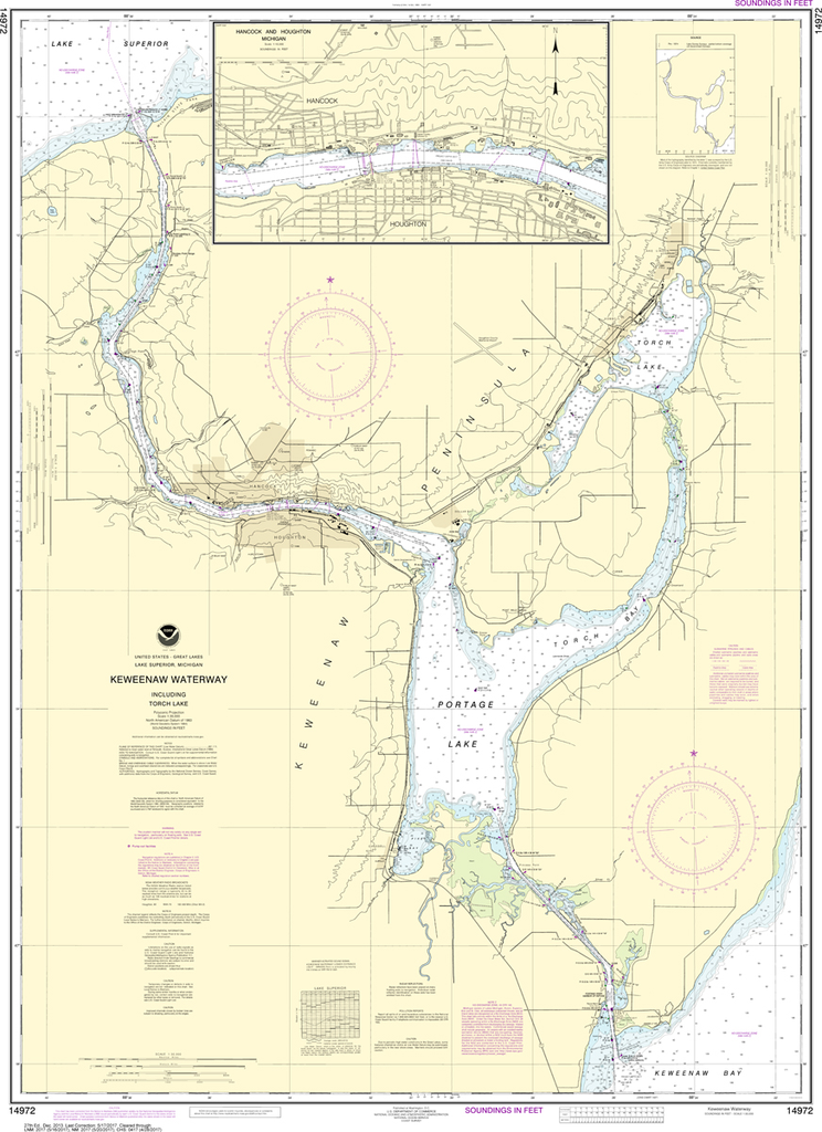 NOAA Chart 14972: Keweenaw Waterway, including Torch Lake, Hancock and Houghton