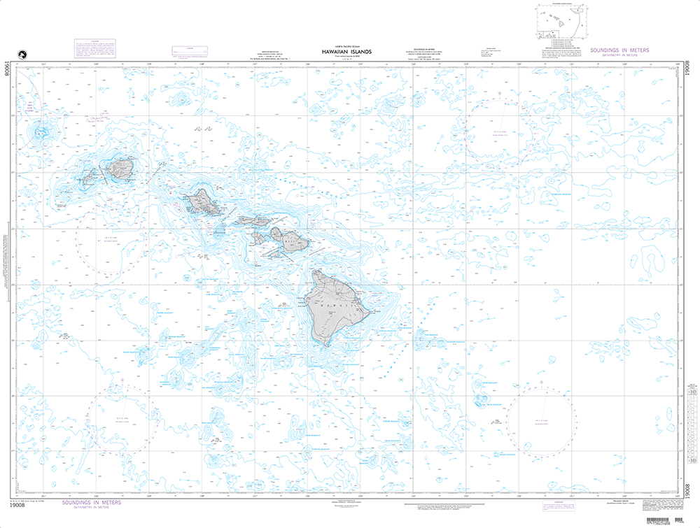 NGA Chart 19008: Hawaiian Islands (OMEGA-BATHYMETRIC CHART)