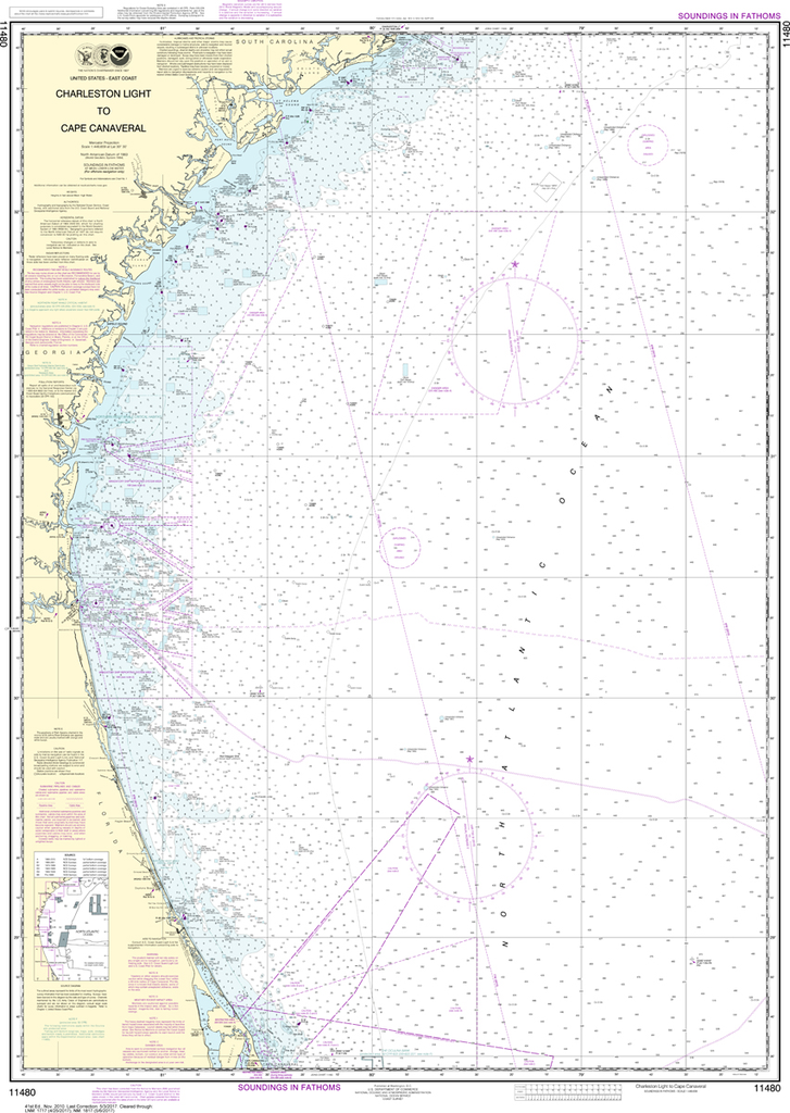 NOAA Chart 11480 Charleston Light to Cape Canaveral Captain's