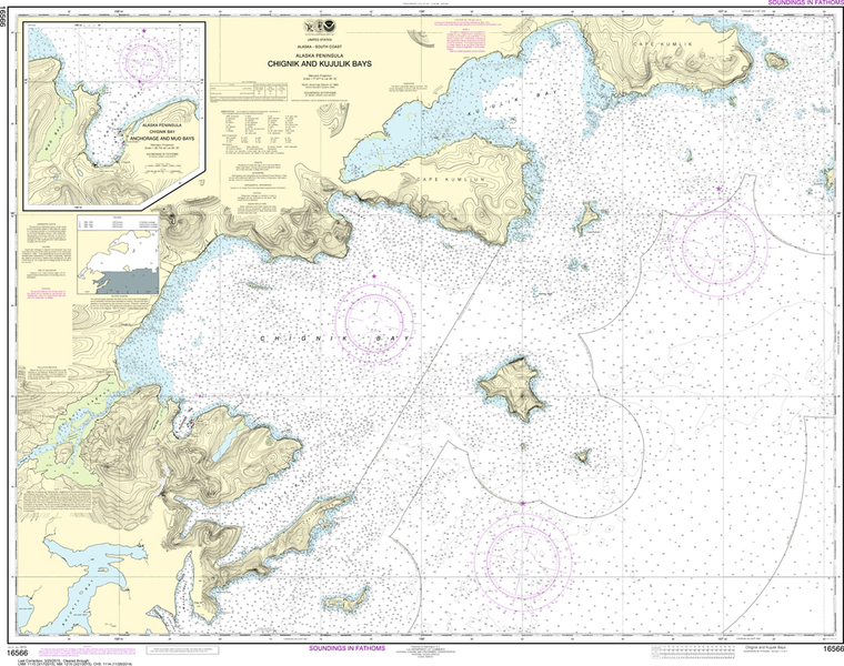 NOAA Chart 16566: Chignik and Kujulik Bays, Alaska Peninsula, Anchorage and Mud Bays, Chignik Bay