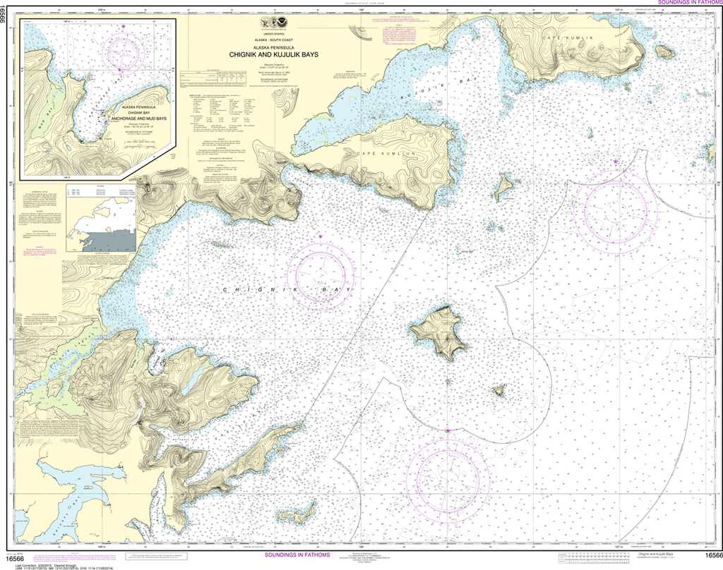 NOAA Chart 16566: Chignik and Kujulik Bays, Alaska Peninsula, Anchorage and Mud Bays, Chignik Bay