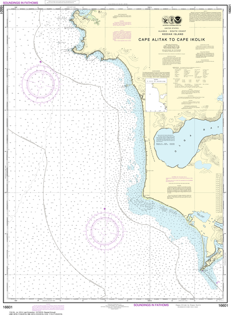 NOAA Chart 16601: Kodiak Island - Cape Alitak to Cape lkolik