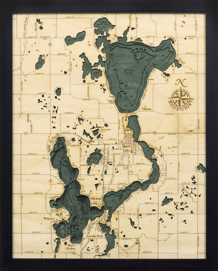 WoodChart of Lake Okoboji and Spirit Lake, Iowa