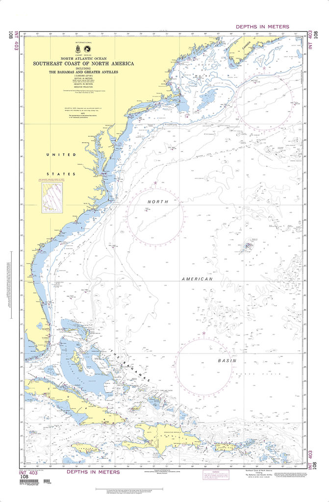 NGA Chart 108: Southeast Coast of North America including the Bahamas and Greater Antilles