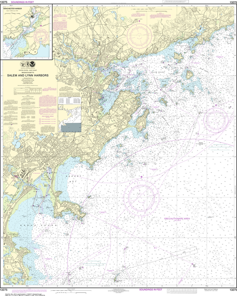 NOAA Chart 13275: Salem and Lynn Harbors, Manchester Harbor