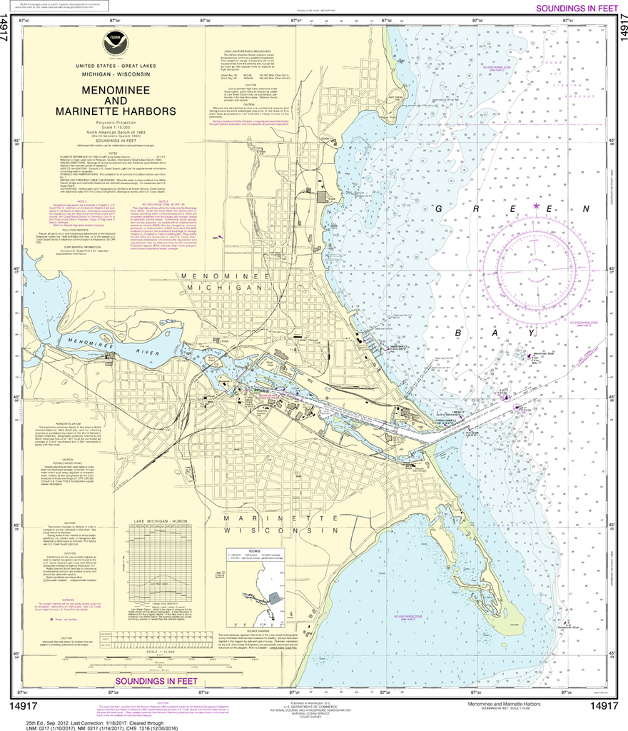 NOAA Chart 14917: Menominee and Marinette Harbors