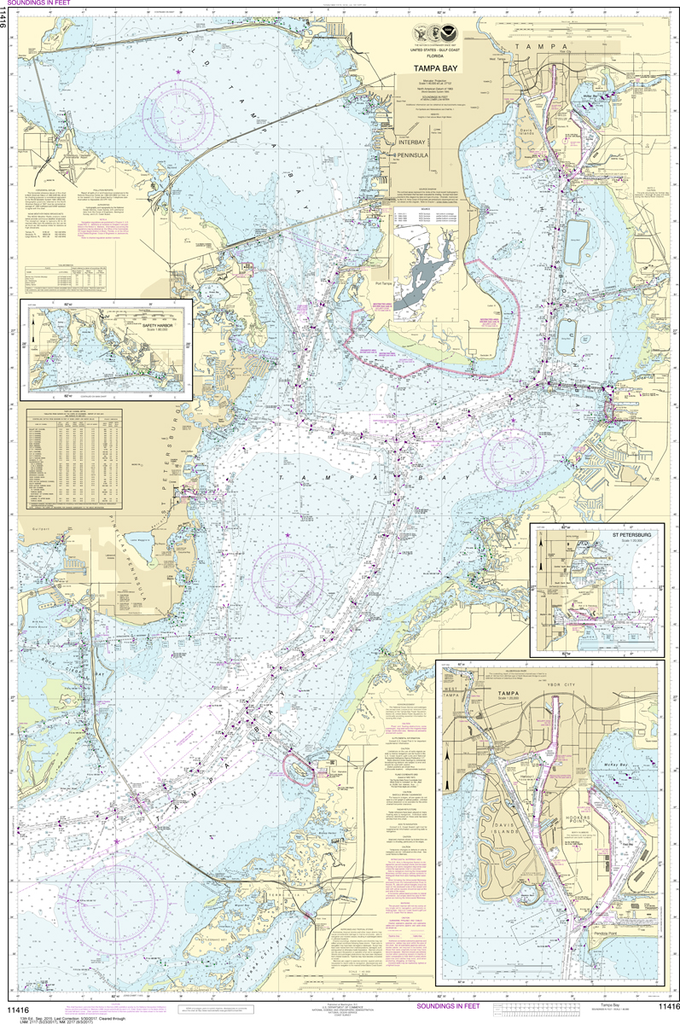 NOAA Chart 11416 Tampa Bay, Safety Harbor, St. Petersburg, Tampa
