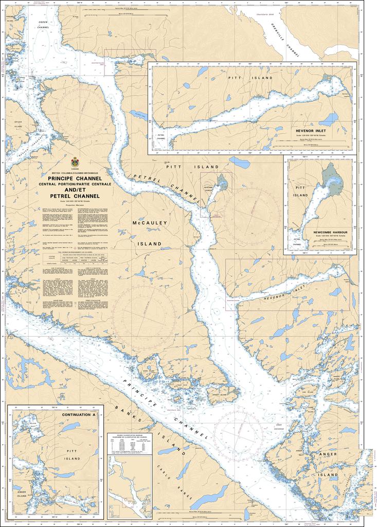 CHS Chart 3985: Principe Channel Central Portion/Partie Centrale and/et Petrel Channel