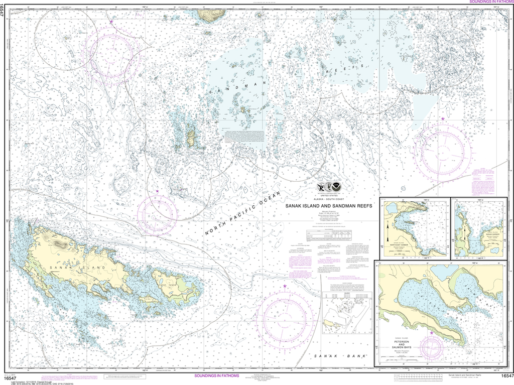 NOAA Chart 16547: Sanak Island and Sandman Reefs, Northeast Harbor, Peterson and Salmon Bays, Sanak Harbor