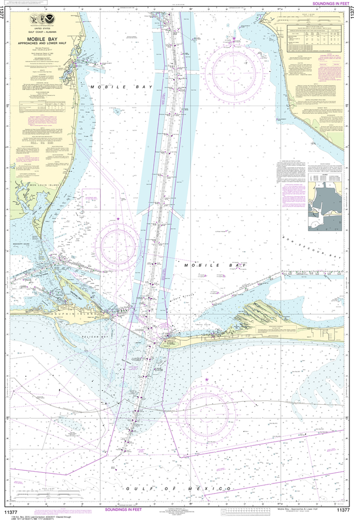 NOAA Chart 11377 Mobile Bay Approaches and Lower Half Captain's