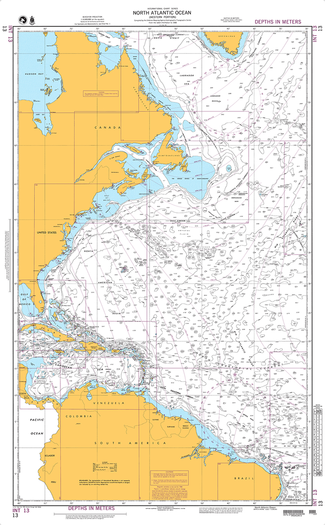NGA Chart 13: North Atlantic Ocean (Western Portion)