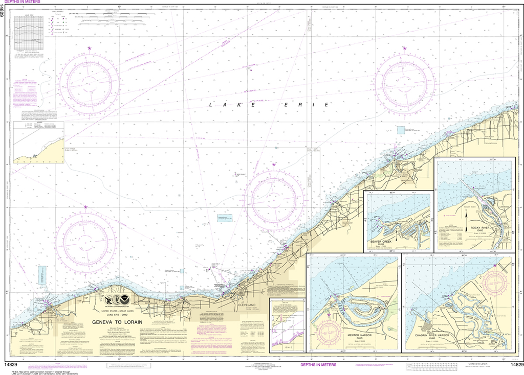 NOAA Chart 14829: Geneva to Lorain, Beaver Creek, Rocky River, Mentor Harbor, Chagrin River