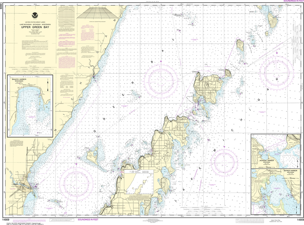 NOAA Chart 14909: Upper Green Bay - Jackson Harbor and Detroit Harbor, Detroit Harbor, Jackson Harbor, Baileys Harbor