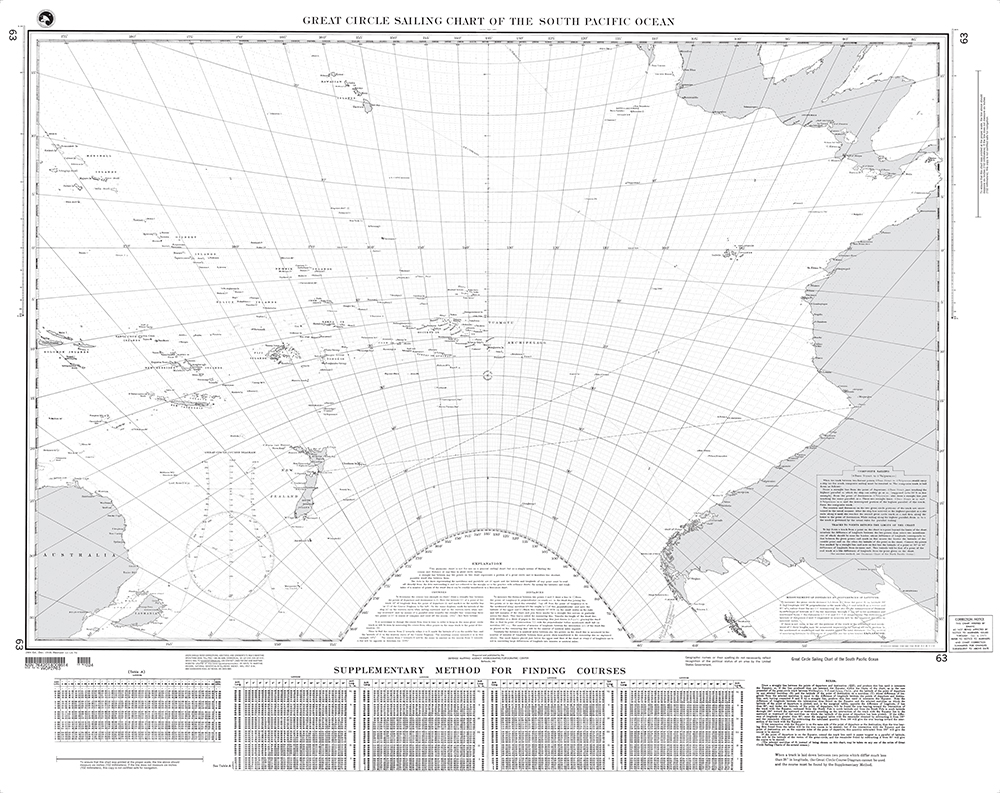 NGA Chart 63: Great Circle Sailing Chart of the South Pacific Ocean