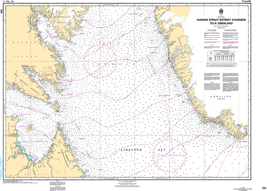 CHS Print-on-Demand Charts Canadian Waters-7011: Hudson Strait/DЋtroit DHudson to/€ Groenland, CHS POD Chart-CHS7011