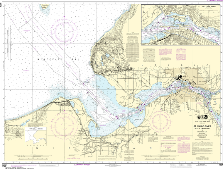 NOAA Chart 14884: St. Marys River; Head of Lake Nicolet to Whitefish Bay, Sault Ste Marie
