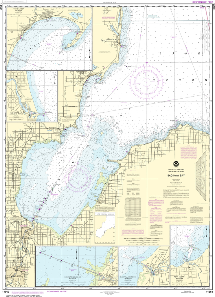 NOAA Chart 14863: Saginaw Bay, Port Austin Harbor, Caseville Harbor, Entrance to Au Sable River, Sebewaing Harbor, Tawas Harbor