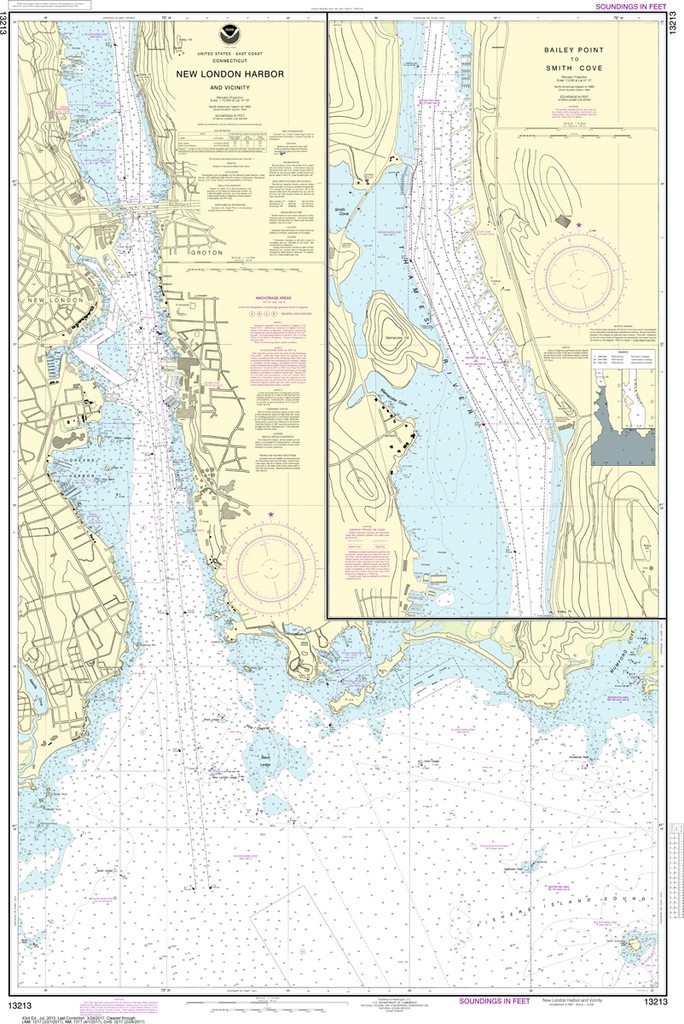 NOAA Chart 13213: New London Harbor and Vicinity, Bailey Point to Smith Cove