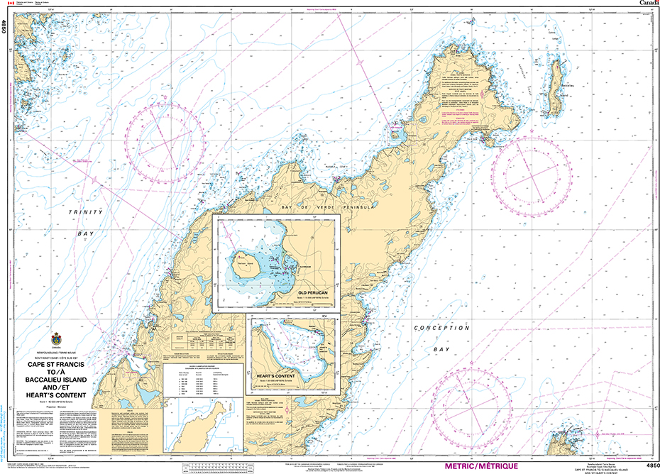 CHS Print-on-Demand Charts Canadian Waters-4850: Cape St. Francis to/€ Baccalieu Island and/et Hearts Content, CHS POD Chart-CHS4850
