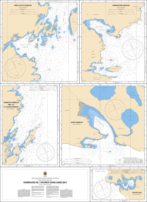 CHS Chart 4516: Harbours in/Havres dans Hare Bay - Captain's Nautical ...